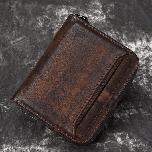 78962c6ad38ee93af58105a2dea1896a Men's Short Leather Wallet Retro Vertical Zipper Wallet