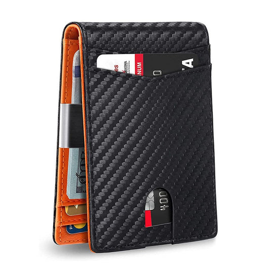 PU Leather Multiple Card Slots Anti-theft Wallet Card Holder showcasing multiple card slots and a sleek carbon fiber design.